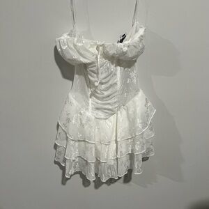 White Corset Lace Ruffle Dress